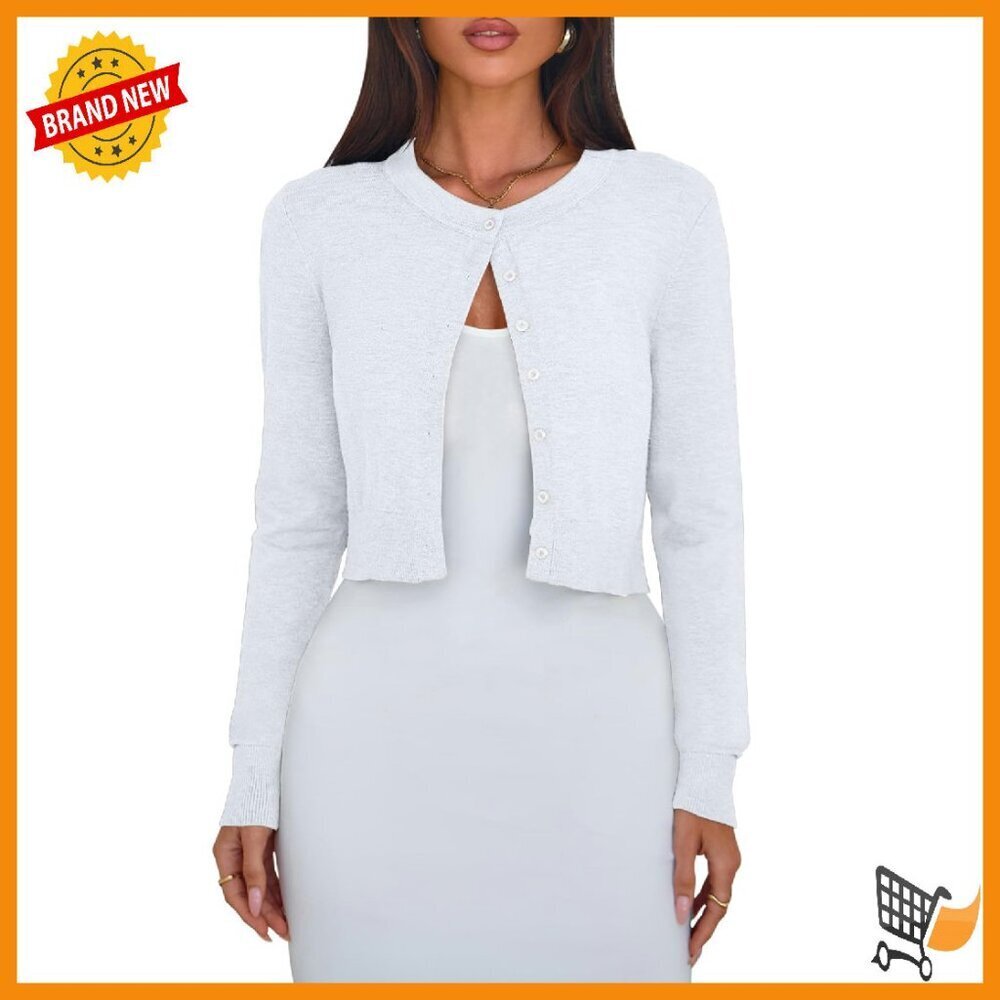 Cropped Cardigan Sweater Button Front Lightweight Shrug S-XL